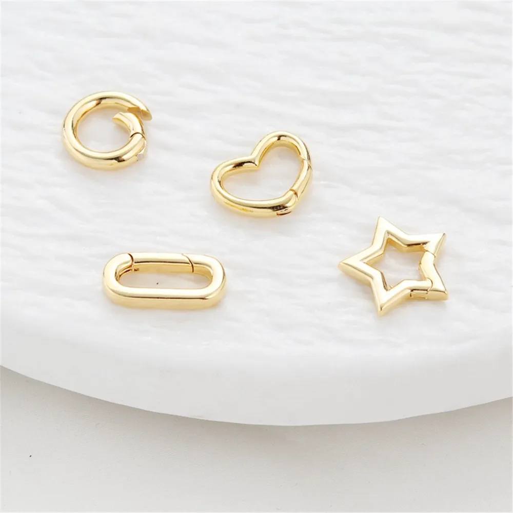 Round Love Five-Star Rectangular Spring Buckle, Lobster Buckle Connection, Bracelet Elastic Buckle, DIY Accessories, 14K