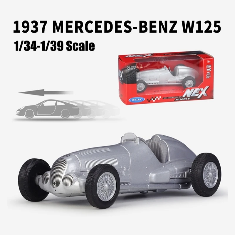 1/36 Mercedes-Benz W125 Vintage Retro Toy Car Model Welly Diecast Vehicle Pull Back Classical Collection Gift For Children Boys