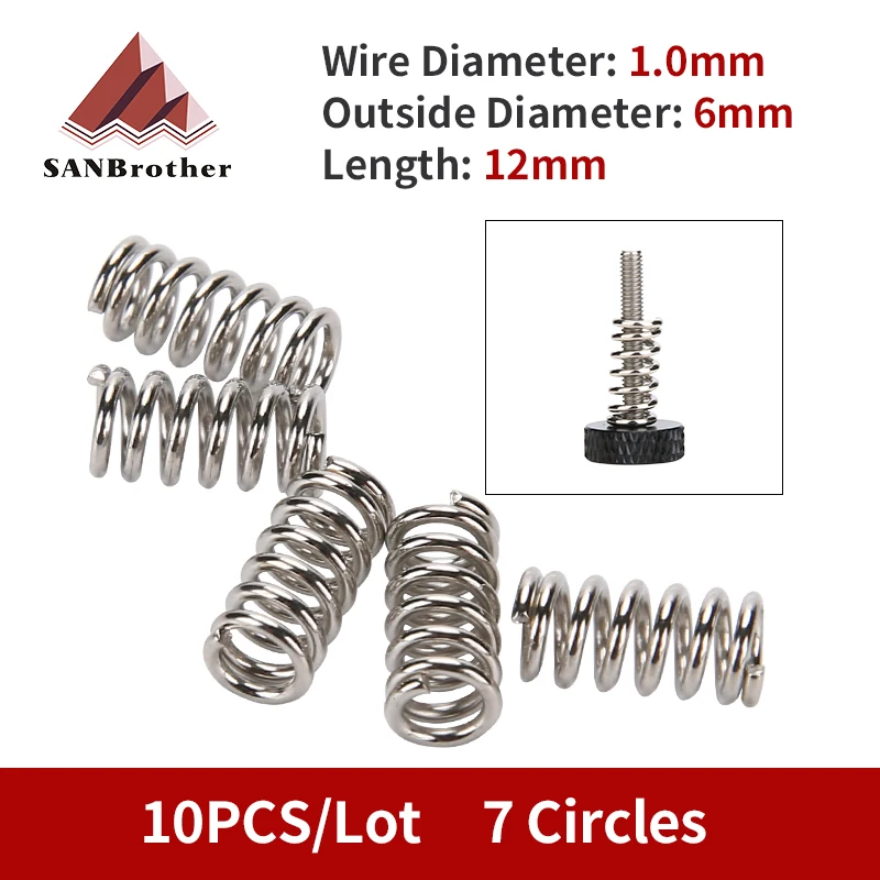 10 sztuk/partia 304 sprężyna ściskana ze stali nierdzewnej do wytłaczarki V1.5 niklowanie 1.0mm 12mm do akcesoriów do drukarki 3D