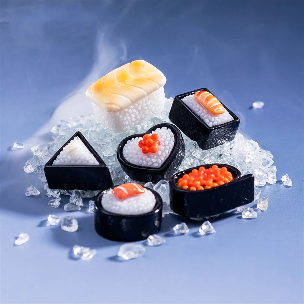 5 PCS Small Simulated Food Toy Sushi Salmon Miniatures & Figurines Crafts Resin Home Decor Room Ornaments DIY Decorations