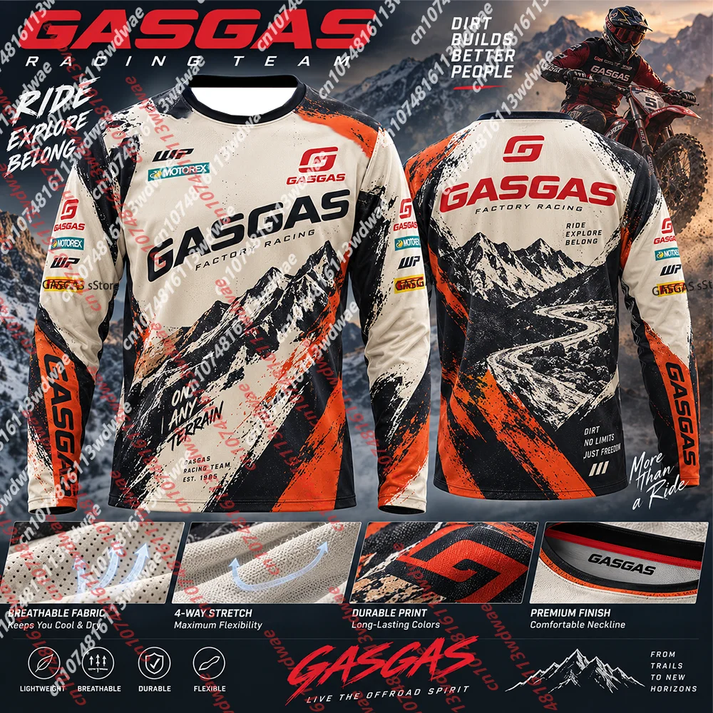 Herren GASGAS Factory Racing Team Motocross Langarm-Trikot MX Dirtbike Offroad Enduro Shirt Atmungsaktives Schnelltrocknendes Oberteil