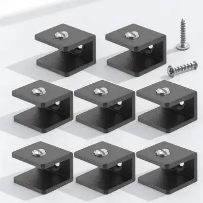 

8pcs Black Glass Shelf Clamps Heavy Duty Square Bracket Supports for Kitchen Bathroom Display Shelves Floating Wall Mount Easy