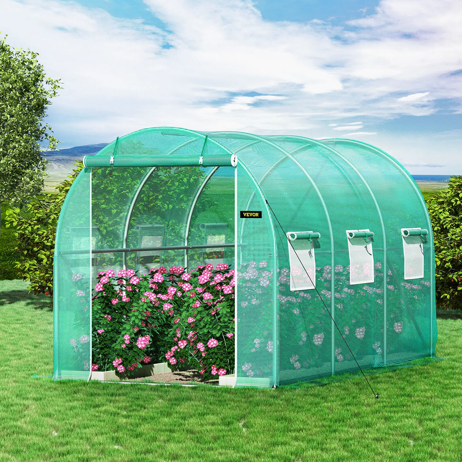 

Walk-in Greenhouse 12'x7'x7' Tunnel Planter House Garden Galvanized Frame