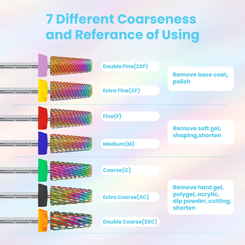 タングステンカーバイドネイルドリル,カラー,クロスカット,左右のハンドカッター,マニキュア,ジェル研磨ツール,アクセサリー,5 in 1,3,32 in