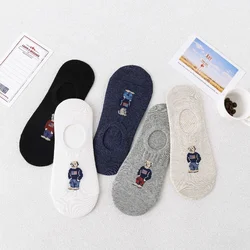 Spring Summer Seasonal Fashion Men Boat Socks Cartoon Bear Xia Qiu Non slip Invisible Silicone Cotton Ankle Slippers Socks Retro