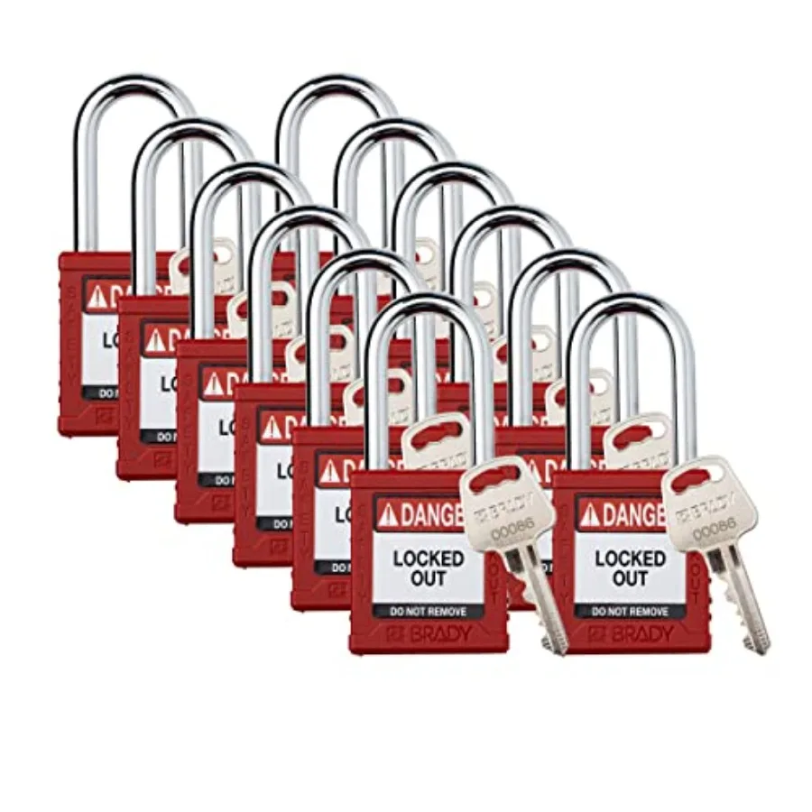 

Safety Lockout Padlock Sets - 12 Pack Red Keyed Different Safety Lockout Padlocks with 1 Key Per Lock for Industrial Maintenanc