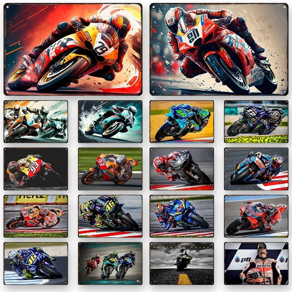 Motorcycle Racing Competion Metal Poster Racer Athlete Retro Tin Sign Auto Club Garage Art Tinplate Painting Wall Plaque Sign