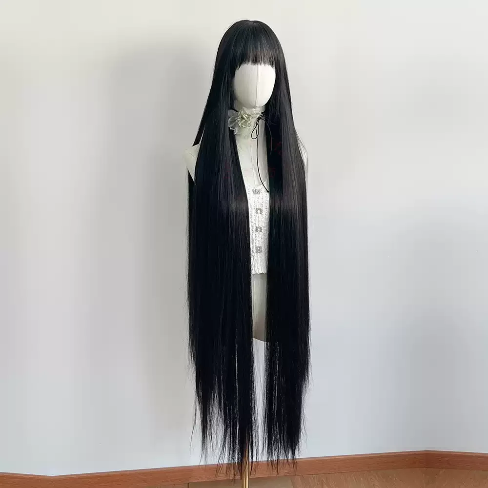 Extra Long 130cm Straight Black Wig, Full Head Synthetic Wig, Heat Resistant Hair for Lolita Cosplay Photo Shooting Daily Wear