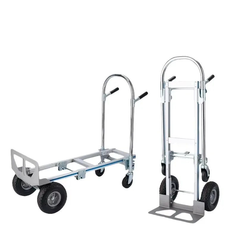 Aluminum Alloy Foldable Four Wheel Hand Truck Silent Anti Slip Heavy Duty Dolly For Courier Construction Cargo Transport