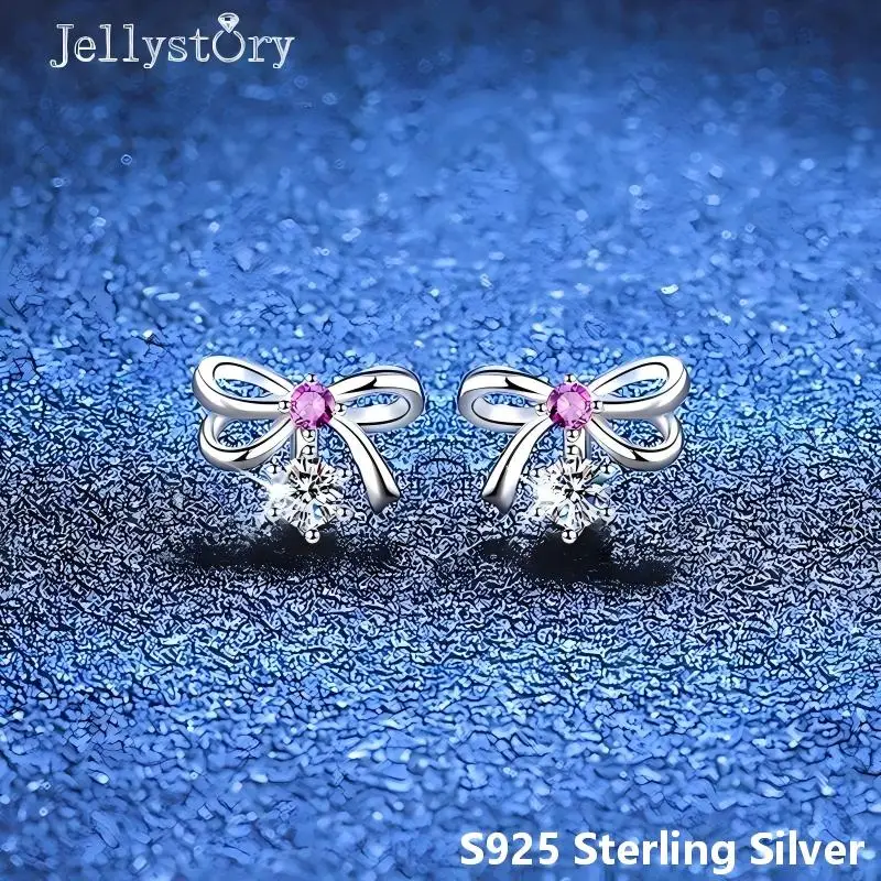 0.1CT*2 S925 Silver Moissanite Stud Earrings Sweet and Light Luxury Bowknot Earrings Premium Gift niche and minimalist Design