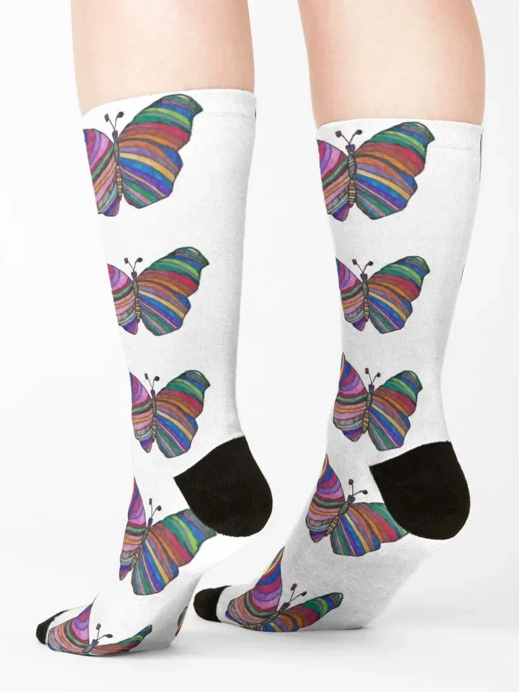 Rainbow Butterfly Socks loose cycling Soccer funny gifts Socks Women Men's