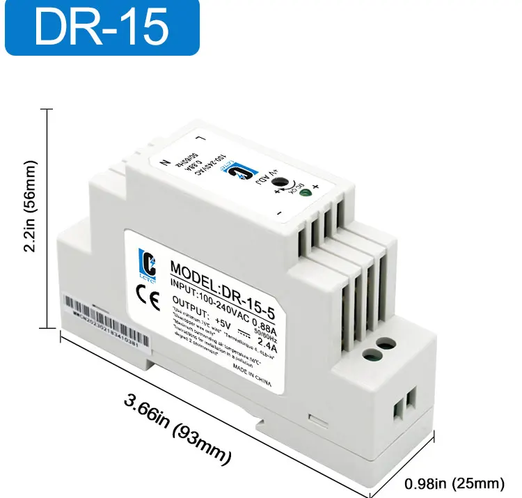 LCTC DR-15/60/100 Switching Power Supply 5V 12V 24V DIN Rail Power Supply Industrial Transformer Small Volume 4.2A 6.5A 7.5A