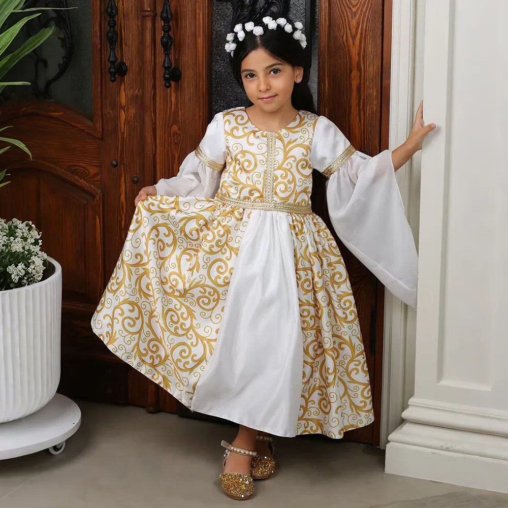 

Luxury Embroidery Party Dress For Girls Muslim Long Sleeve Maxi Dress For Kids Eid Ramadan Party Christmas First Communion Gown