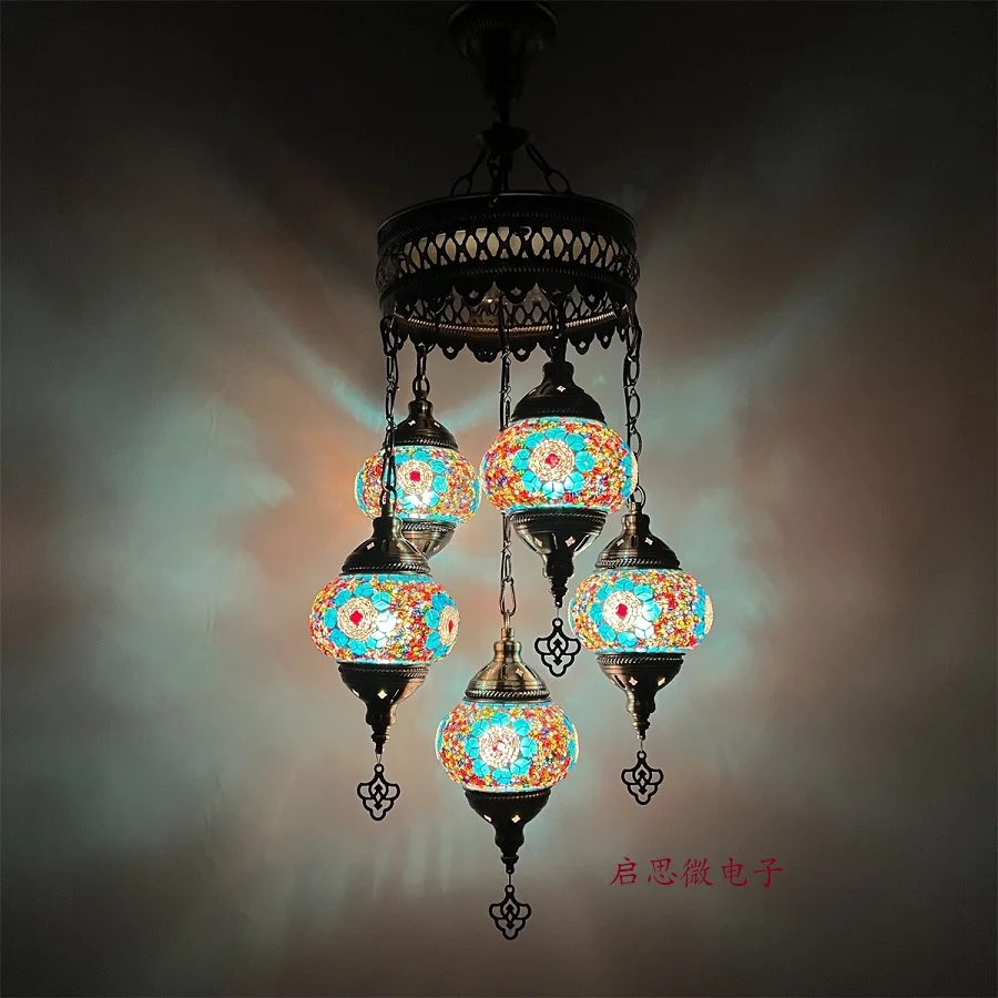 Newest 5 Heads Turkey Ethnic Customs Handmade Lamp Romantic Cafe Restaurant Bar Tree Pendant Light Bar Mosaic Pendant Lampe