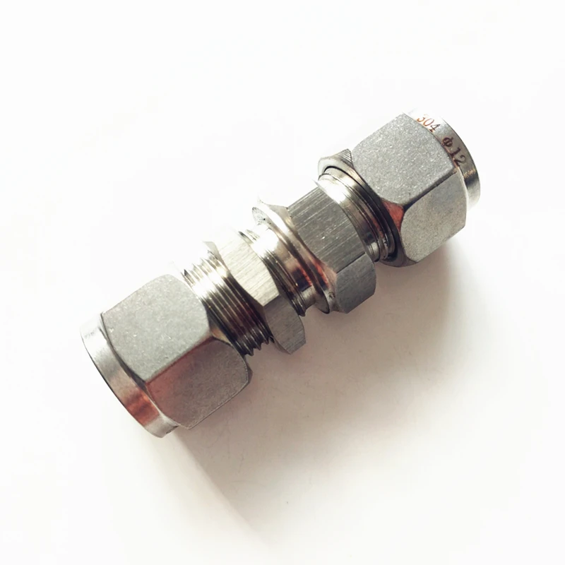 304 Stainless steel double ferrule through board type Fitting 6mm 8mm 10mm Tube Hex Instrument gas path equal coupling joint