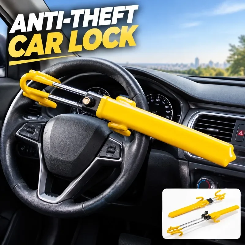 Car Steering Wheel U-shaped Double Hook Anti-theft Lock Adjustable Retractable Multi-purpose Security Device Offer Emergency