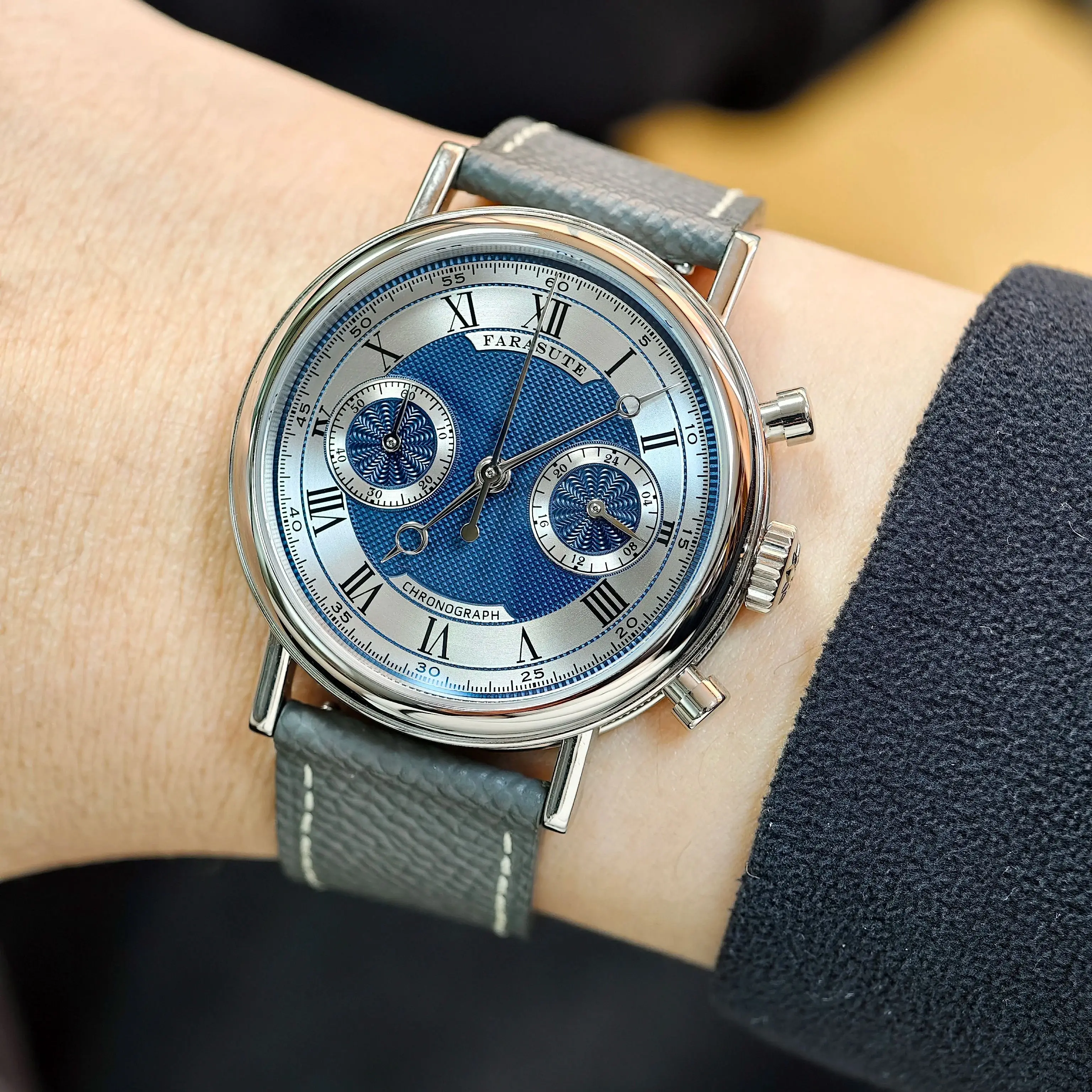 

FARASUTE Мужские часы с хронографом 38 мм Panda Кварцевые наручные часы с сапфировым стеклом 3ATM Водонепроницаемые VK64 Mov