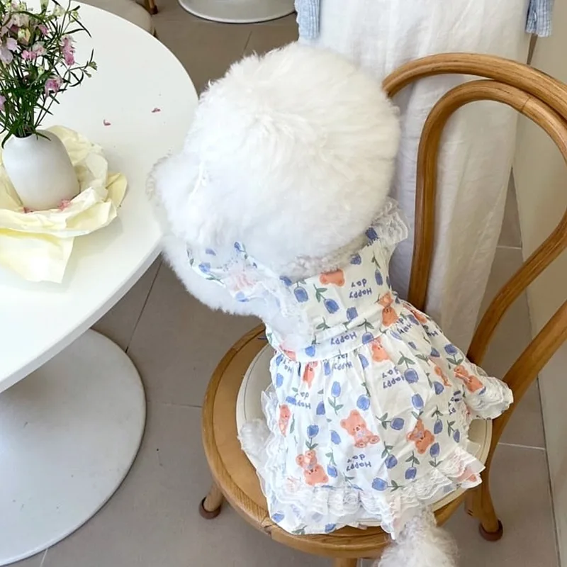 

Pet Flower Dresses Summer Dog Clothes Summer Pretty Teddy Dresses Maltese Tulip Halter Female Dog Clothes
