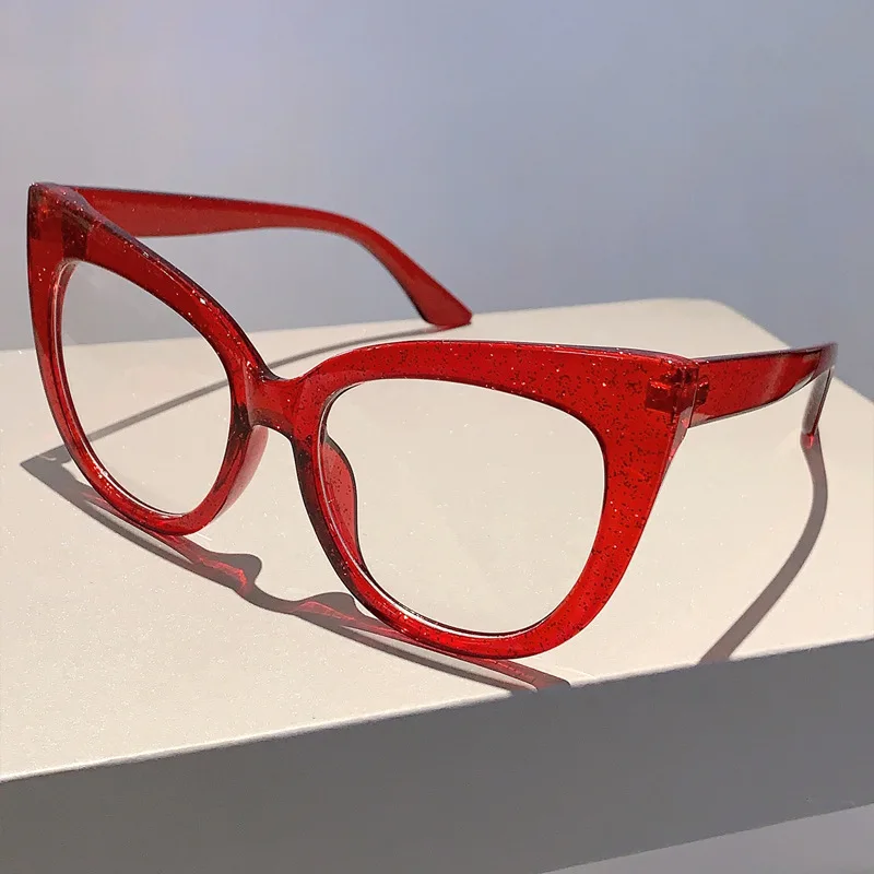 Anti Blue Light Optical Oversized Cat Eye Sequin Pink Glasses Women Vintage Brand Designer Myopia Prescription Eyewear Frame