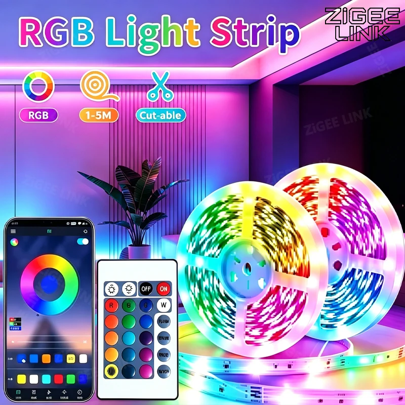 

LED Strip Light Smart APP Remote Control RGB Self-adhesive Flexible Ribbon Diode Lamp Tape For TV Backlight Game Room Home Decor