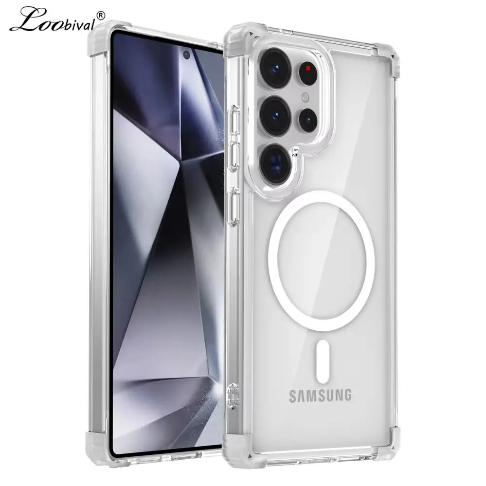 Luxuriöse Transparente Airbag-Schutzhülle für Samsung Galaxy S26 S25 Ultra S24 Plus S23 FE S22 S21 Magnetische Klare Stoßfeste Abdeckung