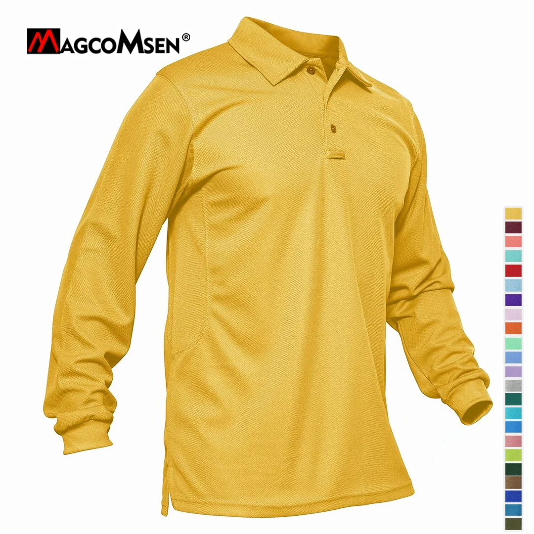 MAGCOMSEN Men's Golf Polo T-shirts Quick Dry Moisture Wicking Lightweight Casual Long Sleeve Shirt with 3-Buttons