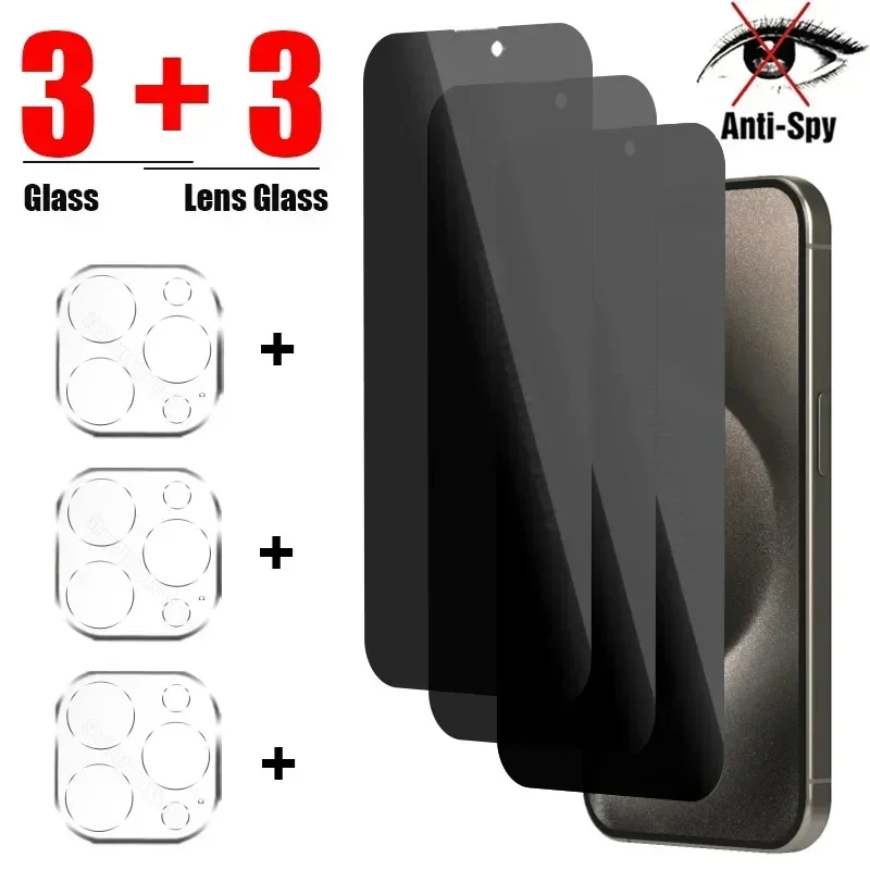 

6in1 Privacy Screen Protector For IPhone 16 15 14 13 12 11 Pro Max 12 13 Camera Lens Glass For IPhone 13 12 Mini 14 15 16 Plus