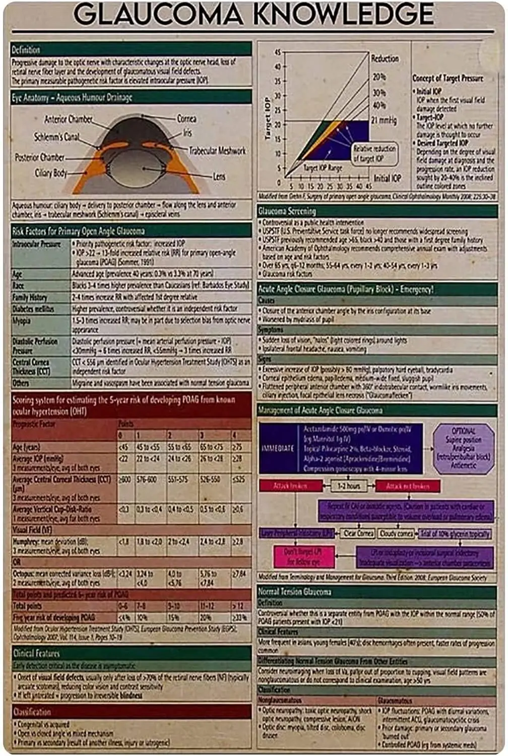 Youpinnong Panneaux métalliques décoratifs sur le glaucome, Infographique pour cabinet d'ophtalmologiste, Guide de référence en ophtalmologie, Décoration murale pour la maison