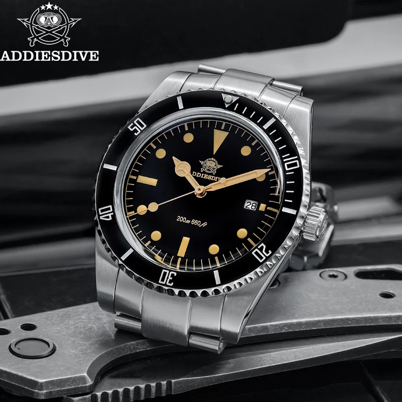 ADDIESDIVE Men's Luxury Watch Ceramic Bezel Super Luminous 20Bar Diver Stainless Steel Bubble Mirror Glass Quartz Watches AD2072