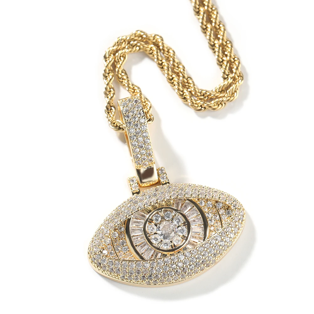 THE BLING KING Stereoscopic Eye Pendant Necklac Iced Out Baguettcz Cubic Zirconia Evil Eye Charm Necklace Hiphop Jewelry