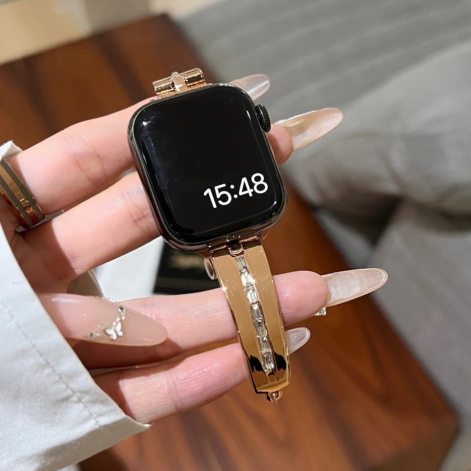 ألماس نسائي لساعة أبل 9 سوار ، 2 ألترا ، أساور معدنية ، سلسلة iWatch 8 ، 7 ، 6 ، SE ، 5 ، 4 ، 49 ، 38 حزام ، 41 ، 40 ، 44 ، 45 ، 42