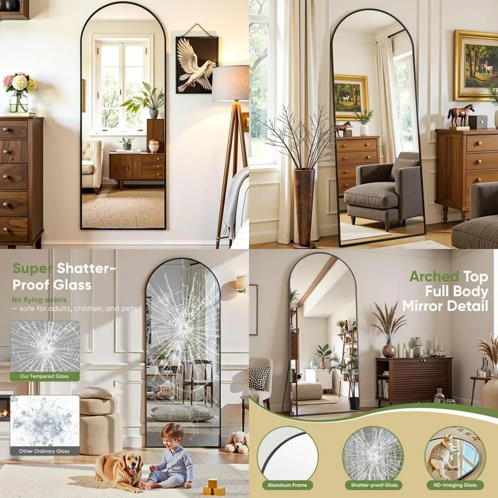 مرآة قائمة على الأرض مقوسة، مرآة حائط مائل لكامل الجسم مقاس 59 × 19 لديكور المنزل