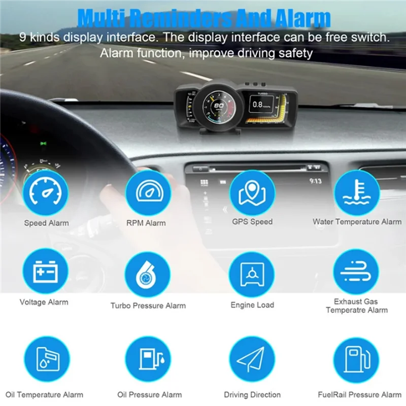 A600 سيارة HUD متعددة الوظائف رئيس يصل عرض Obd + GPS الذكية عداد السرعة نظام إنذار مقياس السيارة