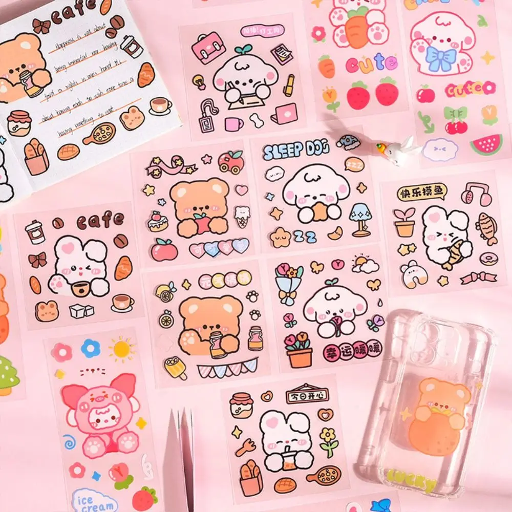 1/10PCS Waterproof Cartoon Water Cup Stickers Cute Bear Sticker DIY Mobile Phone Sticker Hand Account Diary Stickers Transparent