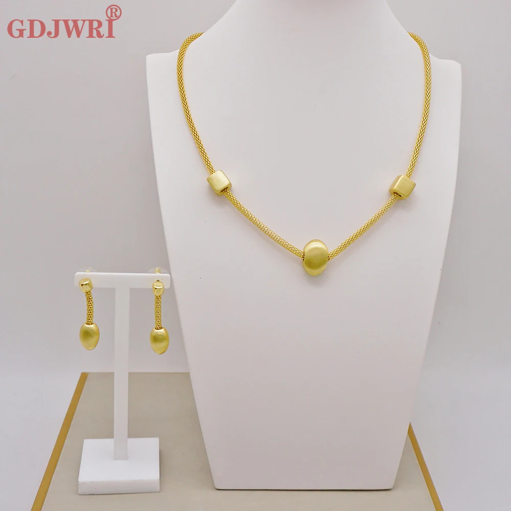 Simple Gold Color Women's Jewelry Set Necklace Earrings Elegant Set Ethiopia Dubai Wedding Party Gift