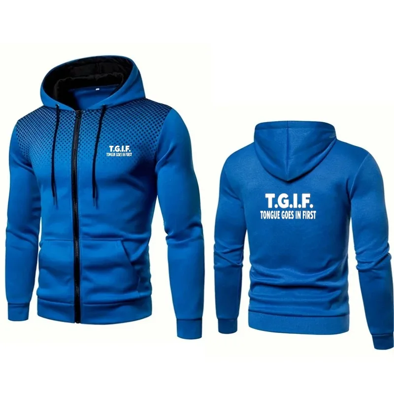 

Мужская куртка с капюшоном синяя T&I.F с принтом текста, повседневная спортивная одежда на открытом воздухе