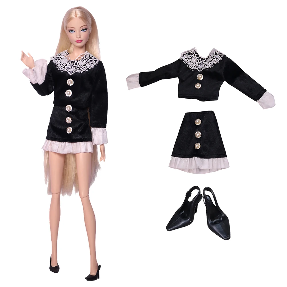 New Fashion Dress For Barbie Clothes Black Suit Doll Shoes For Barbie Doll Clothing Casual Wear Outfit for 1/6 Doll Gift