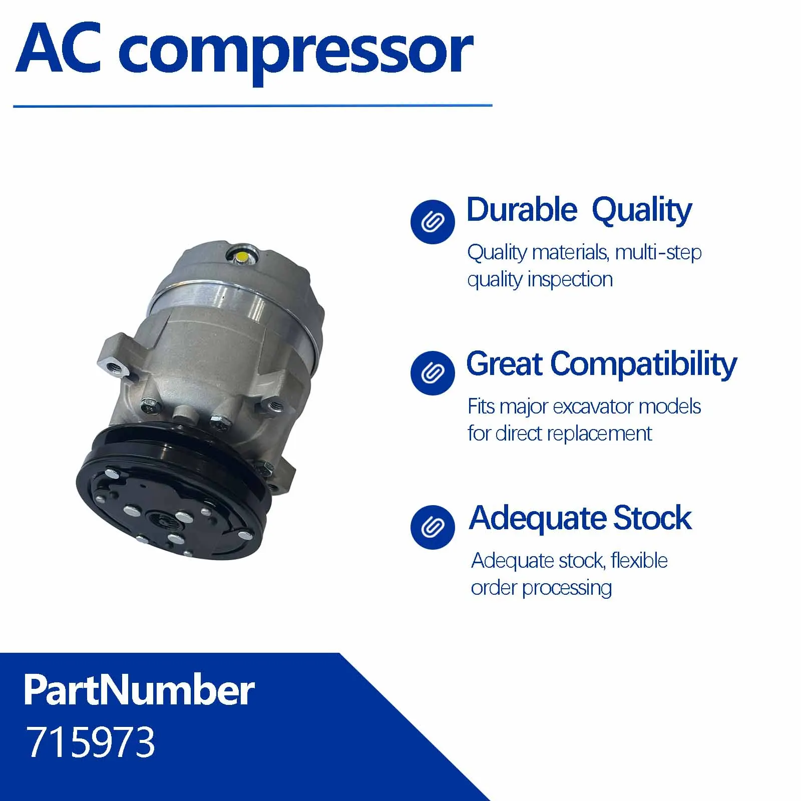 12V AC Compressor 715973 For Kioti Tractor DK45 DK55 DK55C DK65 DK901C Bobcat