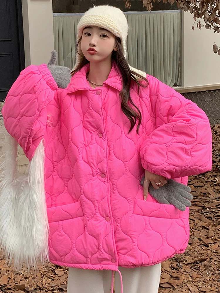 Oversized Parkas Women Sweet Down Padding Coat Female Autumn Winter Fashion Jackets Ladies Casual Loose Warm Quilted Coats