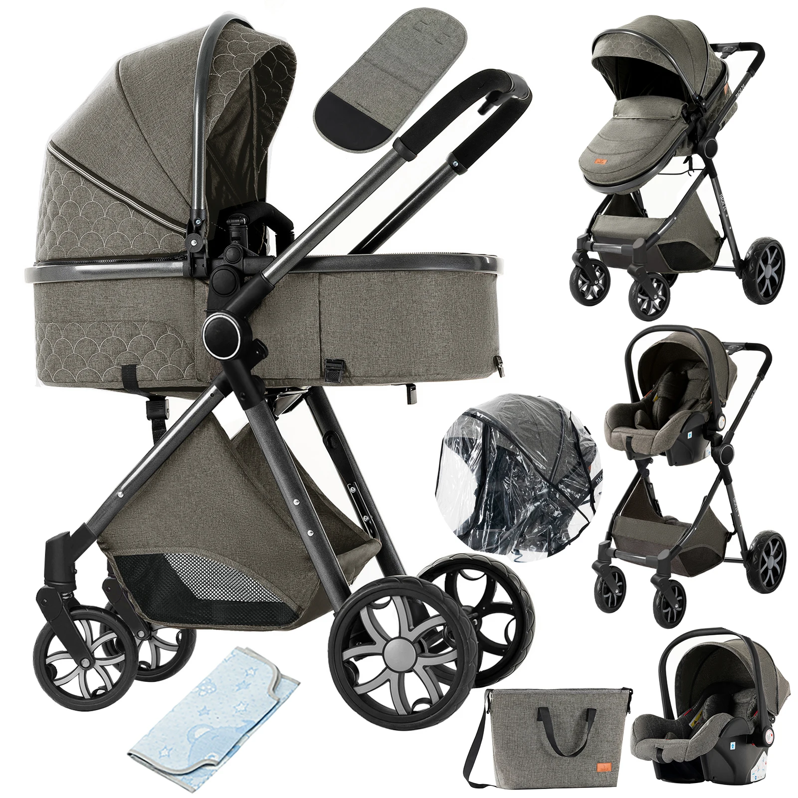 Passeggino 3 in1 Carrozzina Passeggino leggero Passeggino portatile per passeggino seggiolino auto neonato con culla