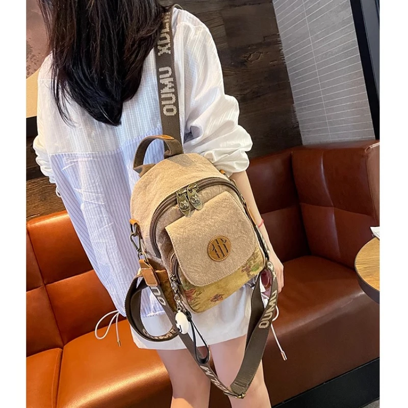 

Cotton Three-purpose Mini Backpack Women 2025 New Versatile Retro Female Backpack Casual Light Outdoor Bag Pack