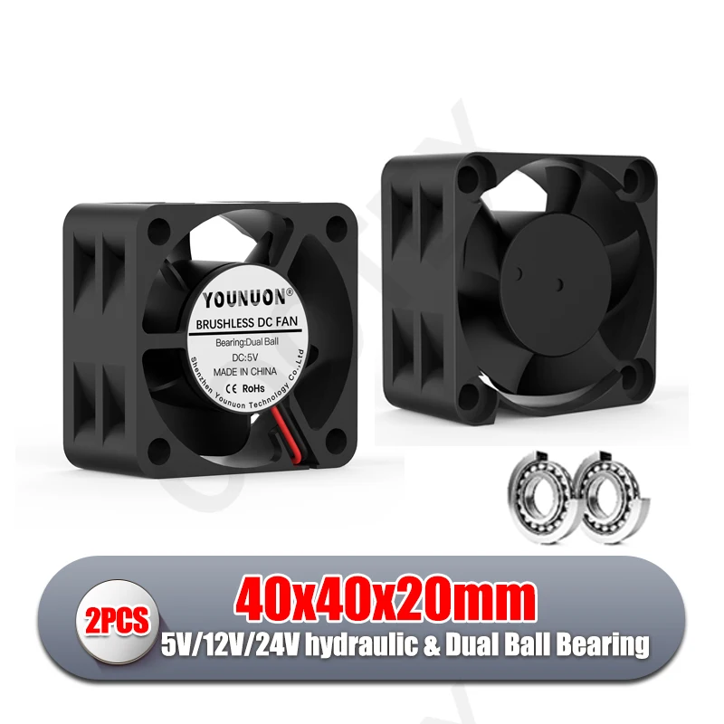 2 Pcs 40mm 40x40x20mm Cooling Fan DC 5V/12V/24V Dual Ball &Hydraulic Bearing Cooling Cooler Fan for 3D Printer Cooling 4020 Fans