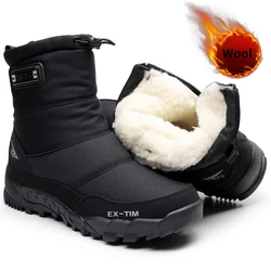 Wool Snow Boots for Men Waterproof Ankle Boots with Fur Winter Shoes Non-slip Women Boot Outdoor Thick Plush Warm Men's Boots