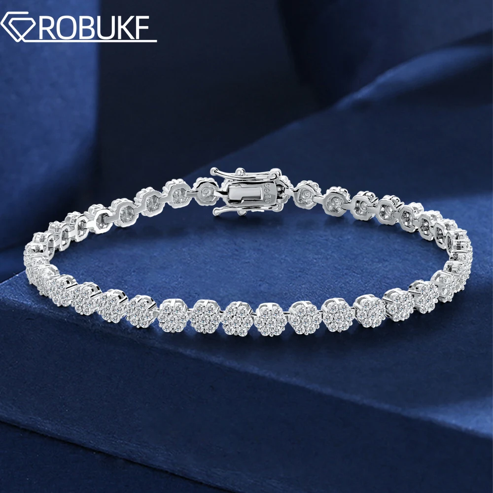 GRA Certified 4.5mm Flower Shape Moissanite Tennis Bracelets for Women 925 Sterling Silver Plated 18k Gold Wedding Jewelry Gifts