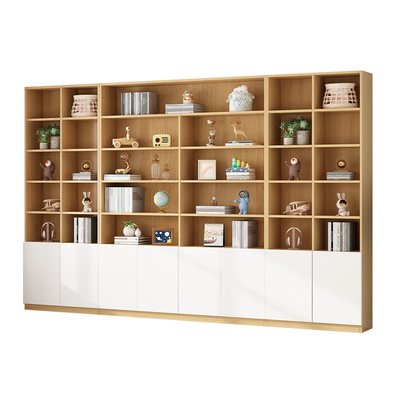 

Книжный шкаф от пола до потолка, встроенный у стены. Витрина из цельного дерева для гостиной. Простая большая вместимость, вся стена.