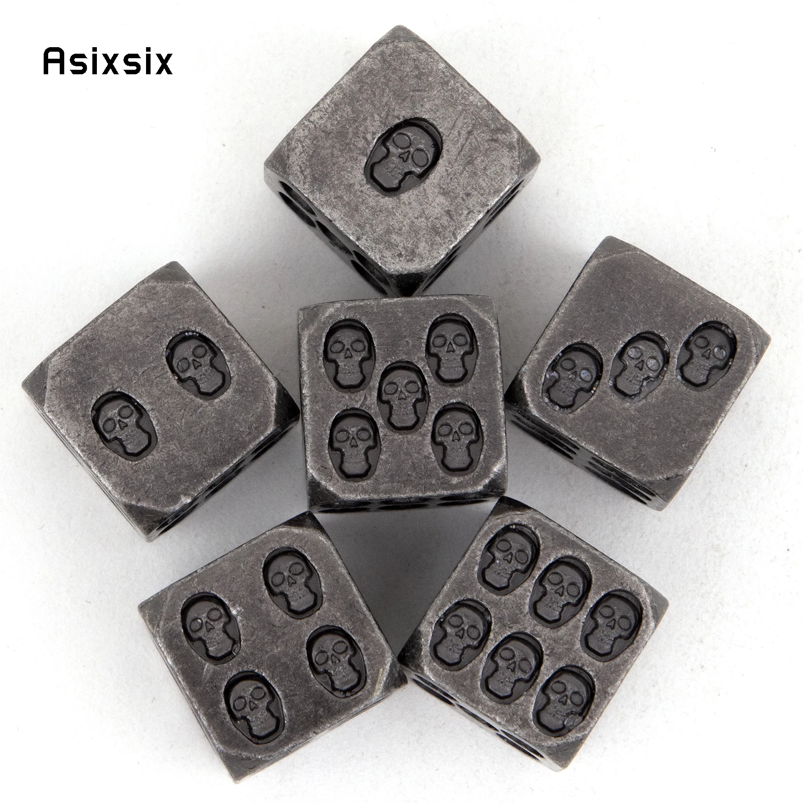 6 قطعة الجمجمة الفضية النرد المعدني الصلبة المعادن نرد متعدد السطوح مجموعة مناسبة للعب الأدوار RPG مجلس لعبة ببطاقات الألعاب #4