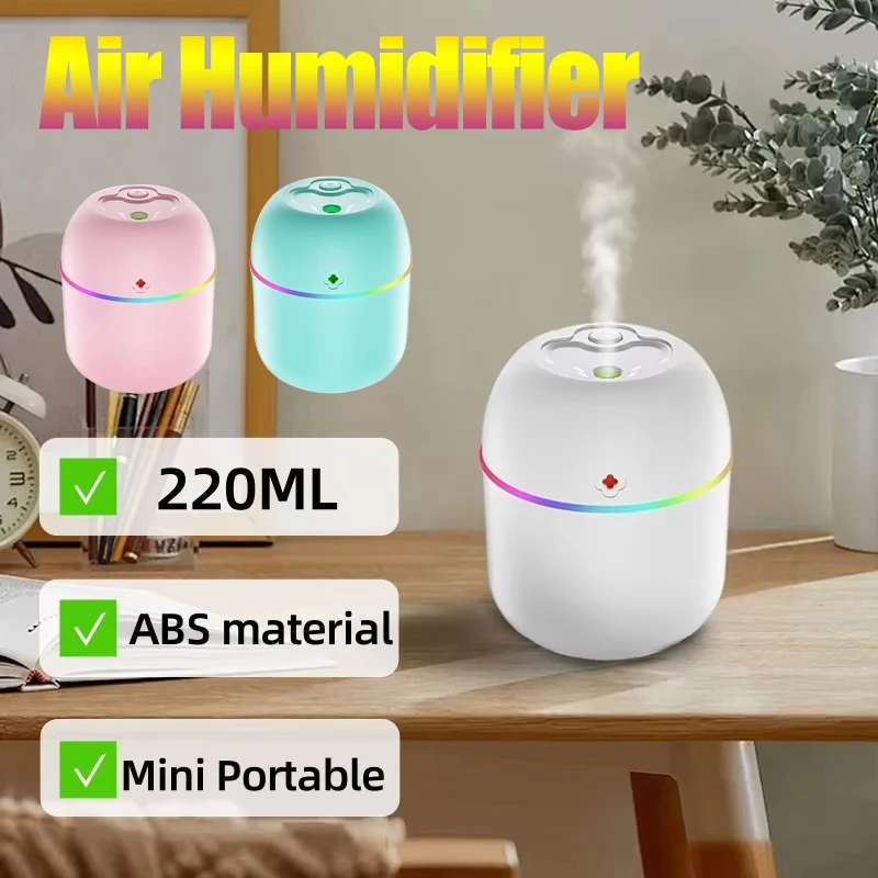 220ml Mini Air Humidifier USB Atomizer Aroma Portable Diffuser Desktop Indoor Household Mute Hydrating Air Humidifier