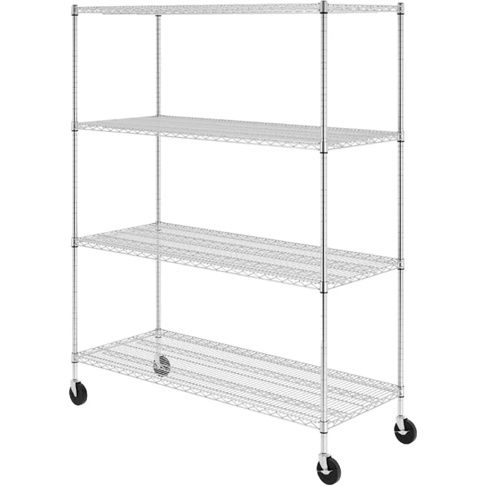 NSF Certified Storage Shelves, Zinc, Heavy Duty Steel Wire Unit with Wheels and Adjustable Feet, Garage or Bakers Rack