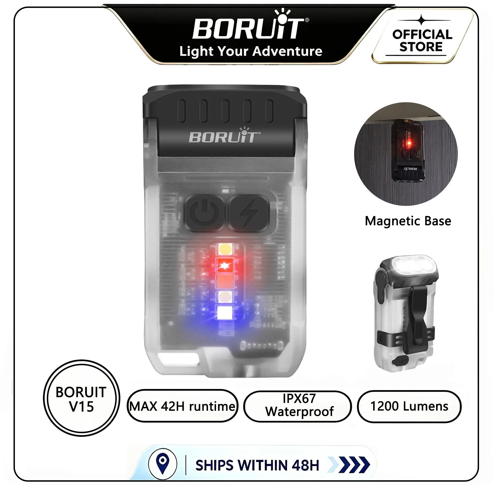 BORUiT V15 1200LM LED Keychain EDC Flashlight Type-C Rechargeable Work Light Torch with Magnet Waterproof Camping Pocket Lantern