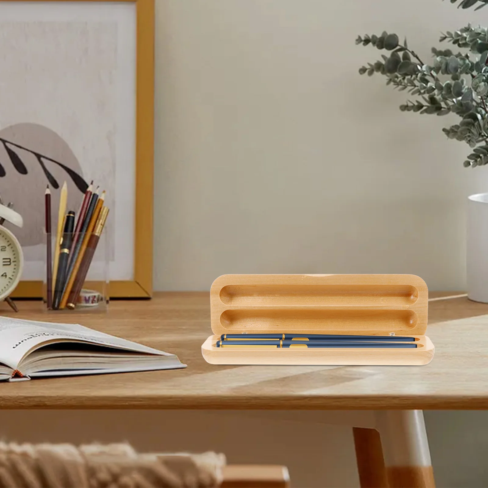 علبة أقلام خشبية مجموعة حامل القلم الرصاص هدية صندوق لأقلام الحبر منظم فارغ تخزين الحاويات المحمولة صندوق عرض الرجعية